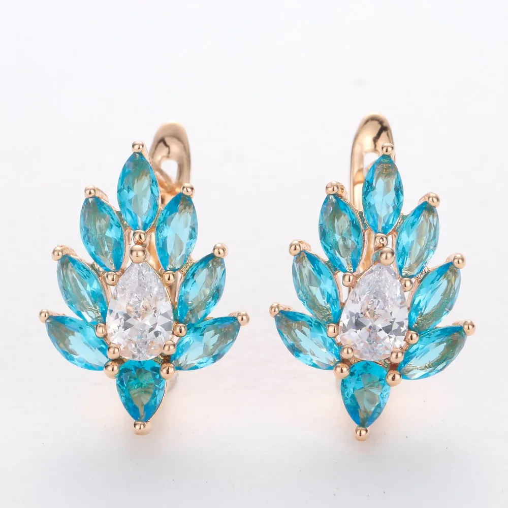 

HANRESHE Blue Stone Leaf Shaped Stud Earrings For Women 585 Rose Gold Filled Womens Earring Round Wholesale Jewelry Gift