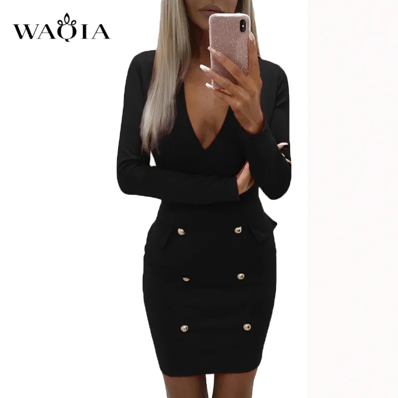 WAQIA элегантное весна лето 2019 новое сексуальное платье женское повседневное