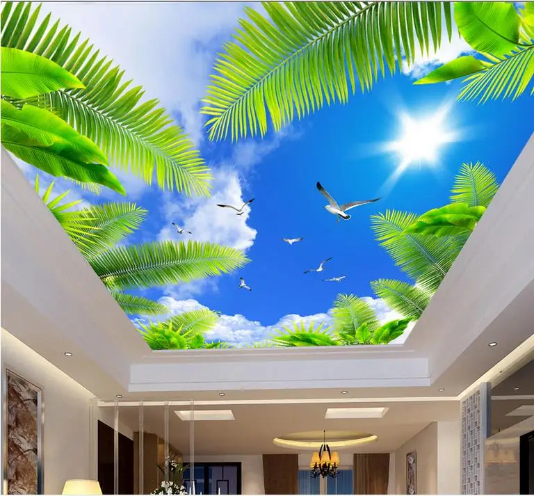 

3d ceiling customize high quality 2016 3D ceiling murals White coconut trees 3d photo wallpaper ceiling living room murals