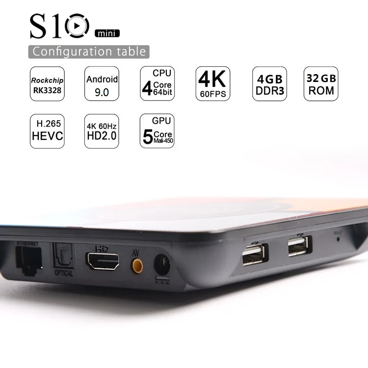 ТВ приставка S10 мини Android 9,0 wifi USB 3,0 медиаплеер 2,4G пульт дистанционного управления 4 Гб ram 32 ГБ/64 Гб rom 3D 4K HDR H.265