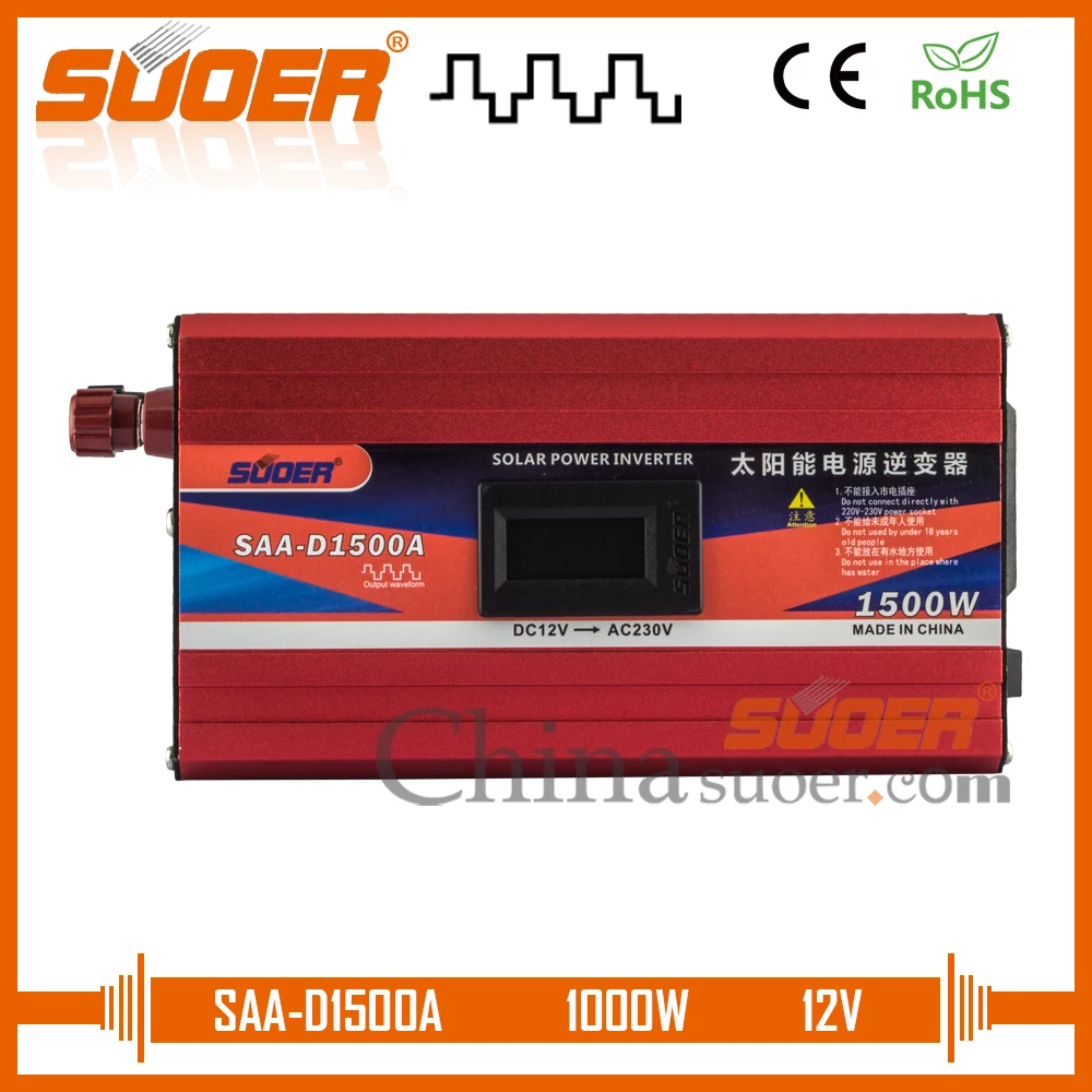 

Suoer Modified Sine Wave Inverter 1500W 12V 220V DC To AC Inverter(SAA-D1500A)