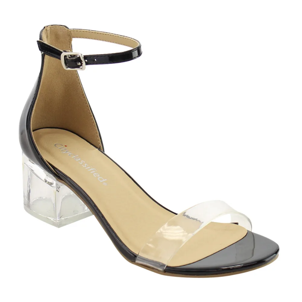 IF09 Women Shoes Clear Single Band Ankle Strap Lucite Heel Dress Sandal