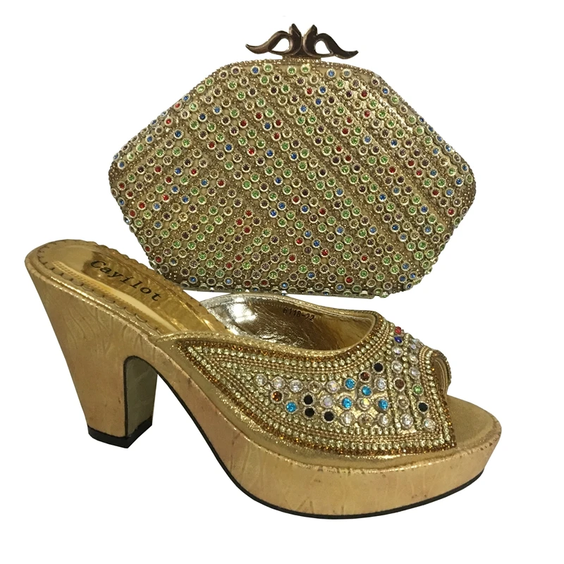 Latest Gold Color Matching Shoe And