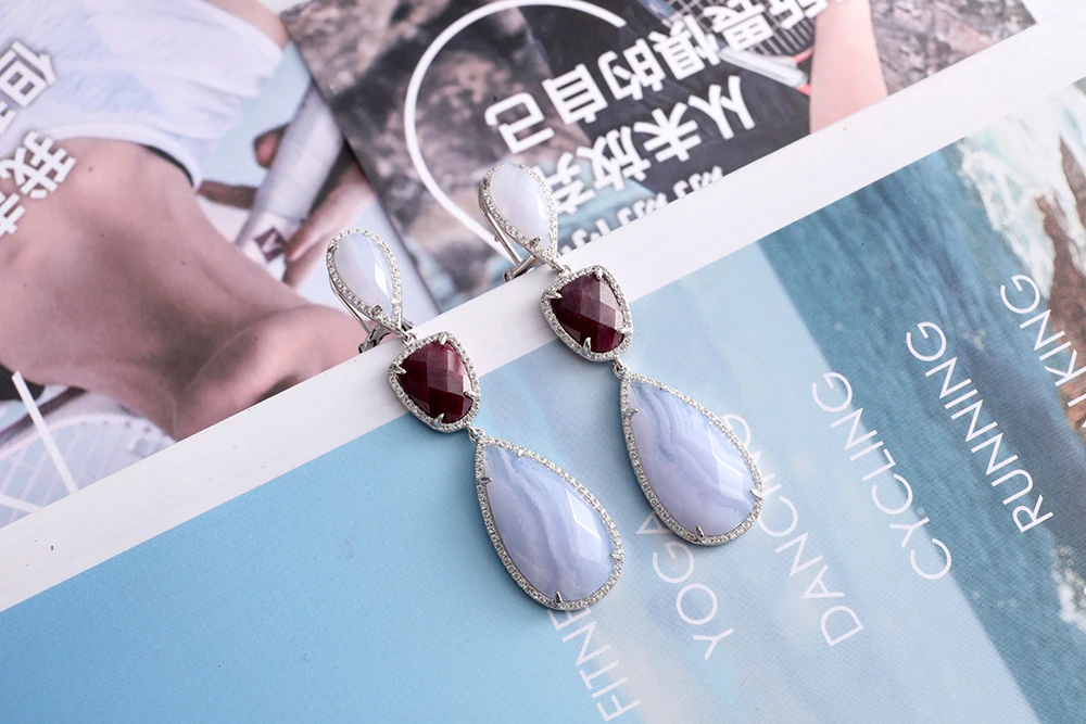 Женские серьги подвески из серебра 925 пробы с натуральным Рубином|silver round earrings|silver