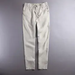 Новые брендовые льняные брюки мужские однотонные длинные брюки Мужская мода 100% льняные штаны мужские высококлассные брюки мужские