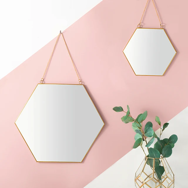 Us 25 66 Aliexpress Com Buy 15 75 Modern Hexagon Metal Framed Decorative Hanging Wall Mirror For Bedroom Living Room Bathroom Vanity Home Decor