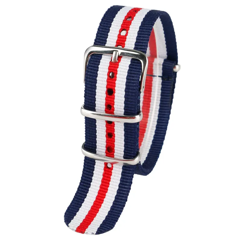 New Casual Fabric Watchband 22mm Blue/White/Red three Colors Stainless