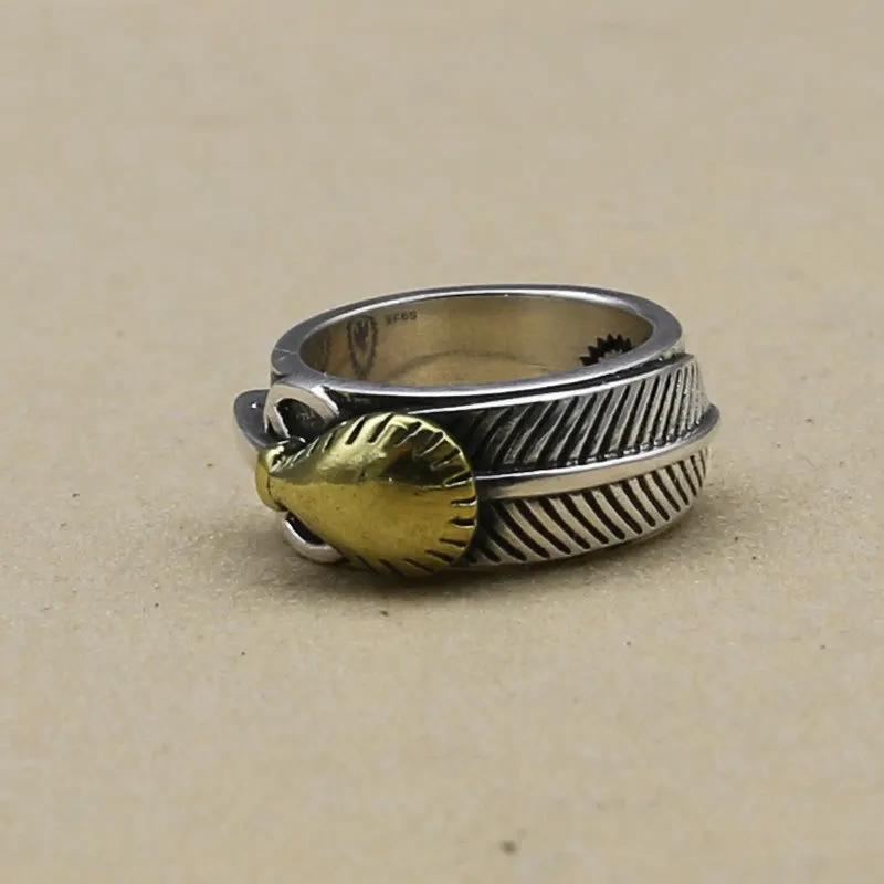 

Takahashi Kagura Goro Handmade Gold Feather Thai Silver Ring Temperament 925 Sterling Silver Jewelry Male Retro Ring