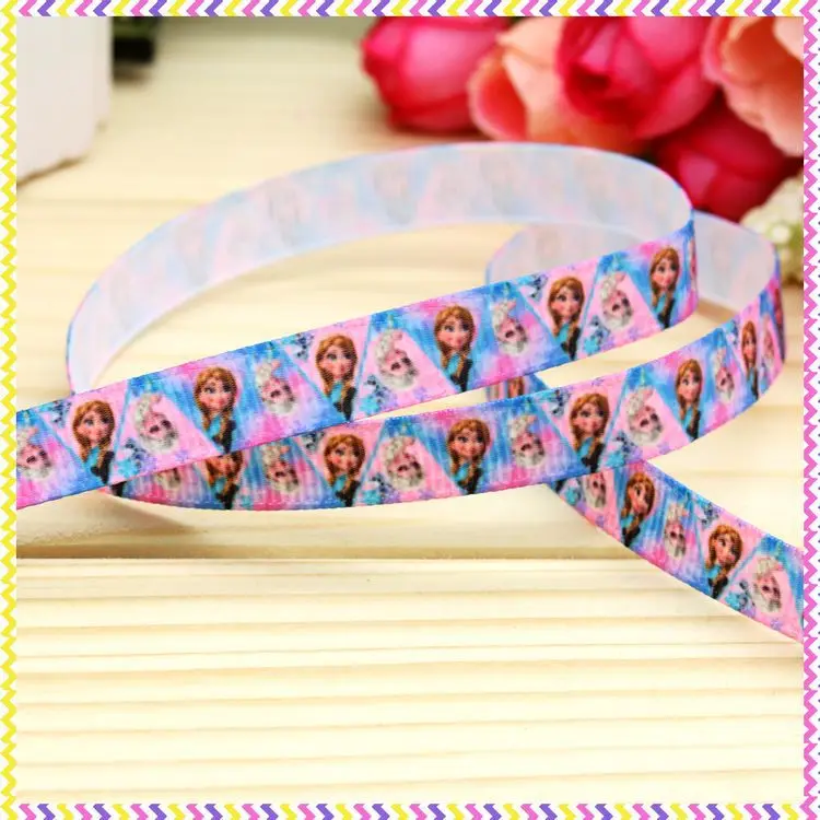 

DHK 3/8'' 5yards elsa printed grosgrain ribbon headwear hair bow diy party decoration OEM Wholesale 9mm C1303