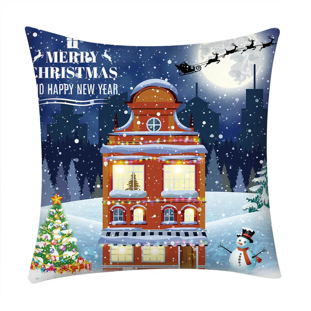 Модный чехол для подушки с принтом, полиэстеровый чехол для дивана и автомобиля, домашний декор, Рождество, год - Цвет: E