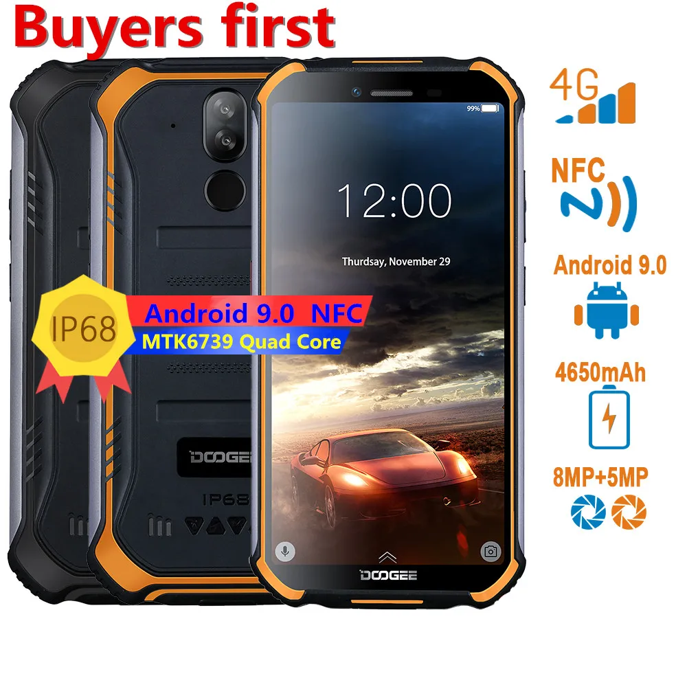 DOOGEE IP68 водонепроницаемый смартфон 5," 4650 мАч MT6739 четырехъядерный 3 ГБ+ 32 ГБ Android 9,1 МП NFC 4G мобильный телефон