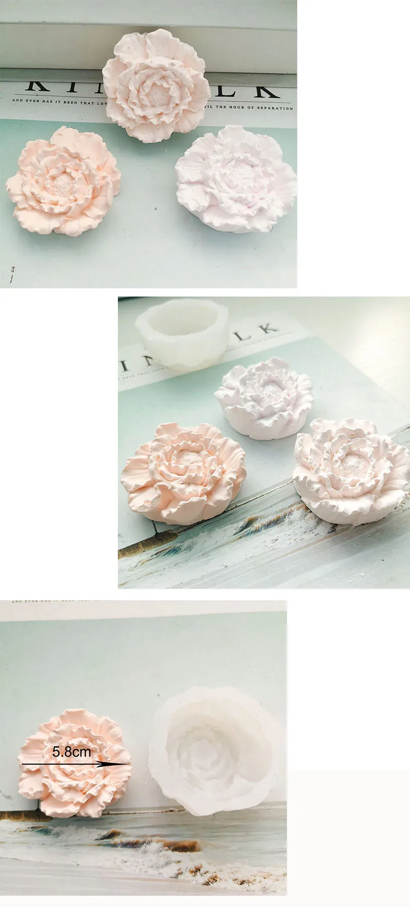 3D Пион цветок силиконовая формочка в виде цветов DIY ароматический гипсовый глиняный формочки для украшения автомобиля гипсовая форма для рукоделия