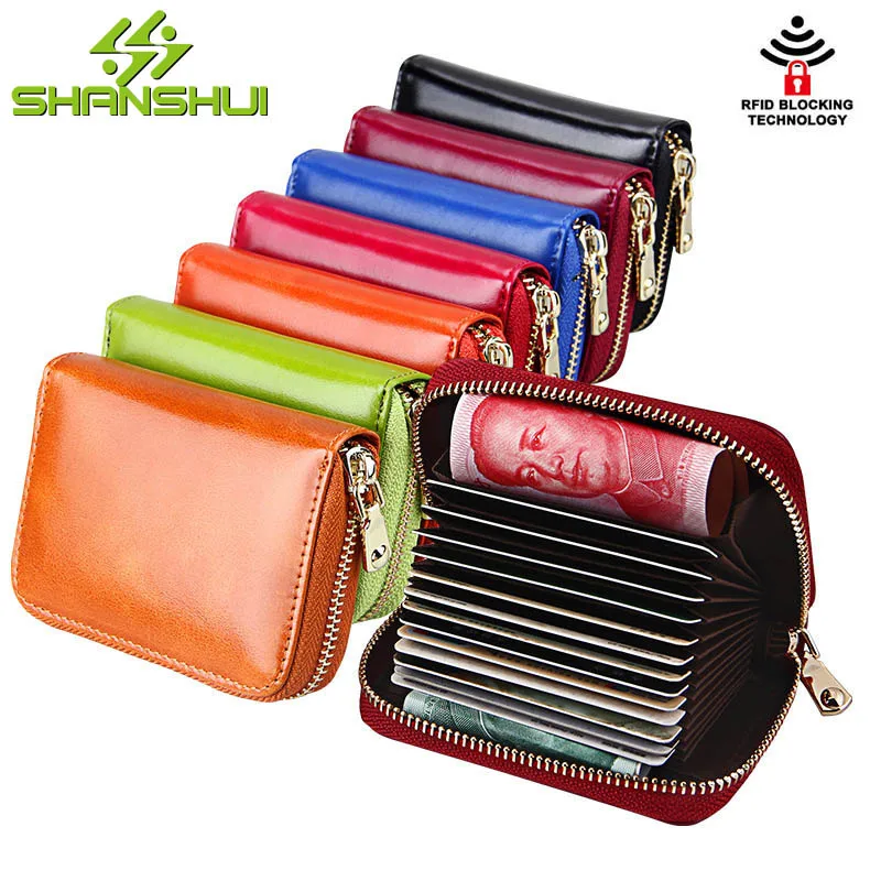 2017 RFID Blocking Women Genuine Leather Card holder Wallet Men Travel Small ID Credit ...