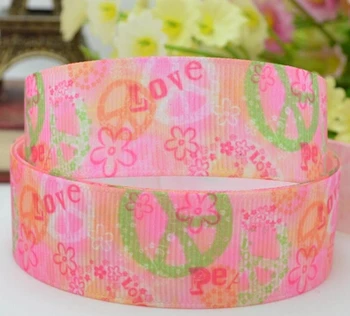 

2015 Top Fashion New Peace Symbol Ribbon 7/8" Peace Symbol Printed Grosgrain Ribbon 100yards