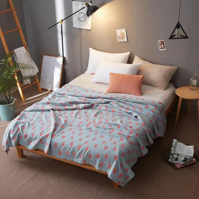 2019 Pink Strawberry Fruit Thread Towel Blankets Summer Knitted Quilt Twin Queen Cotton Fabric