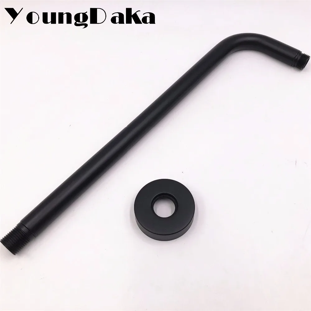 Black Shower Head Extension Pipe 15" Long Wall Arm Matte Black Shower