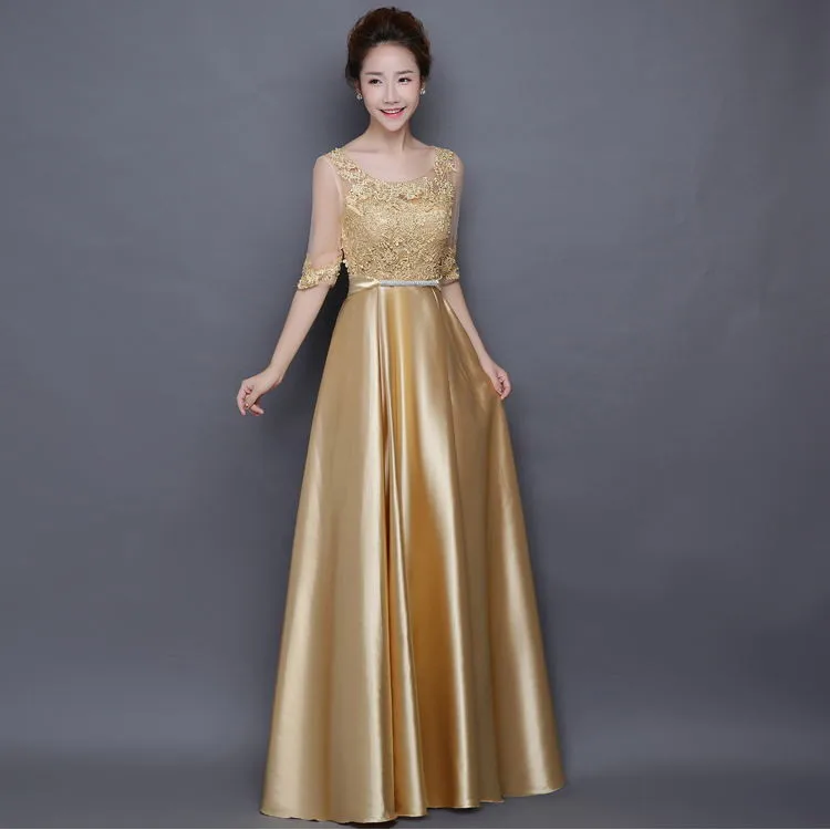 Vestido para boda2019 Черпак шеи кружева атласа Половина рукава линия Бургундия Королевский синий золото платья невесты длинные