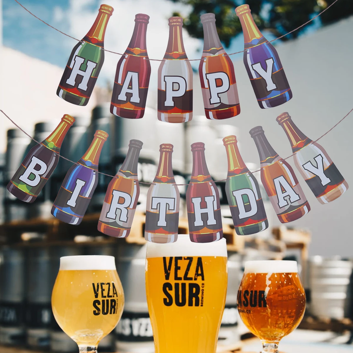 

28.3x9cm Paper Party Banner Hanging Bunting Flags Beer Bottle Shape Birthday Party Banner For Birthday Banquet Party Decoration