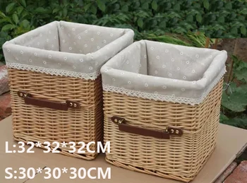 

Rattan storage basket basket with handle portable TV cabinet storage basket coffee table storage drawer basket