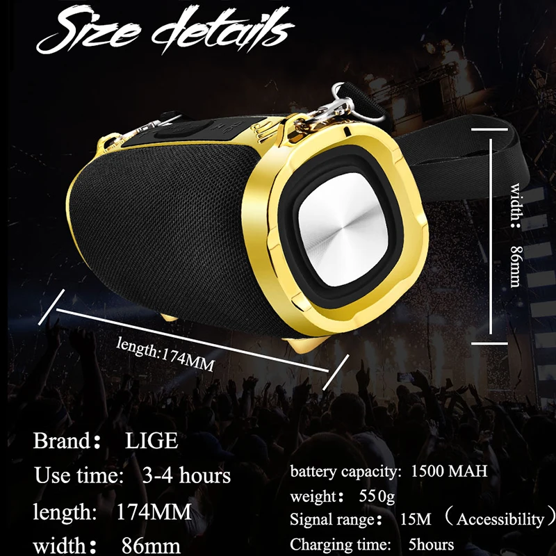 LIGE новинка 2019 металлический портативный беспроводной динамик Bluetooth Super Bass 4 1 3D