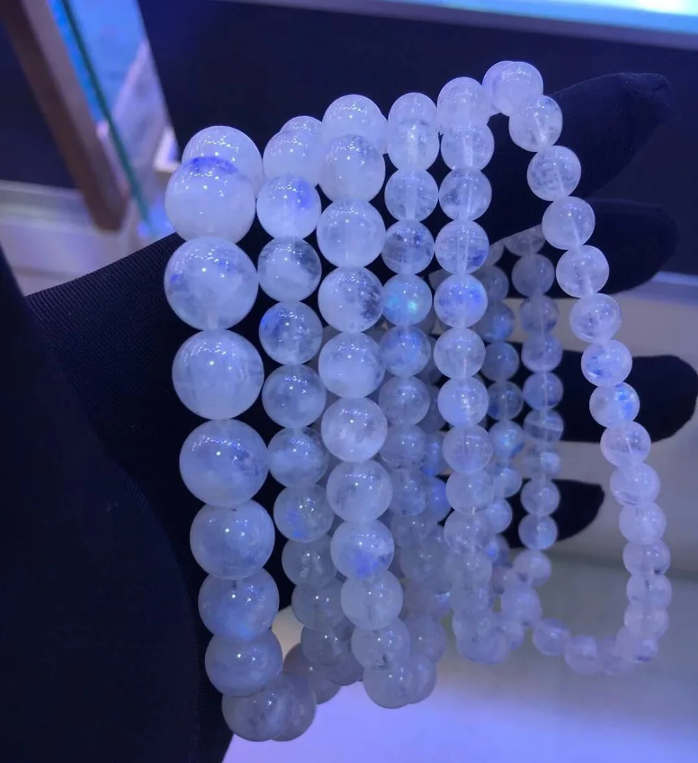 AAA Качество аура Радуга Лунный камень браслет бусины 6 мм 8 мм 10 мм бусины браслет 1 шт 20 см, синий ФЛА лунный камень бусины ювелирные изделия