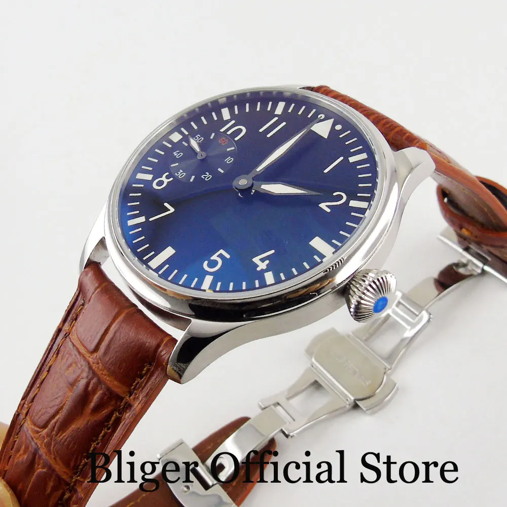 

Fashion Nologo 44mm Men's Watch Hand Winding Movement 44mm Black Dial Deployment Clasp