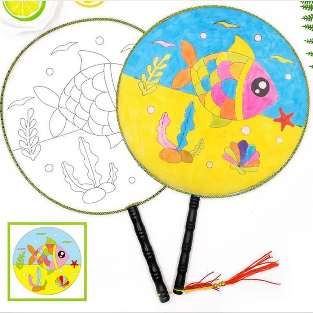

Round Children Diy Hand-painted Blank Fan Painting White Fan Palace Fan Cool Fan Kindergarten Creative Art Materials New