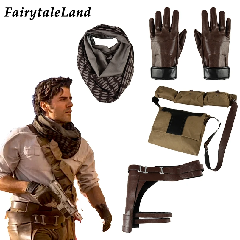 

Star Wars 9 Poe Dameron Costume Adult Halloween Cosplay Accessories Superhero Jedi Poe Bag Gloves Scarf Clothing Custom Made