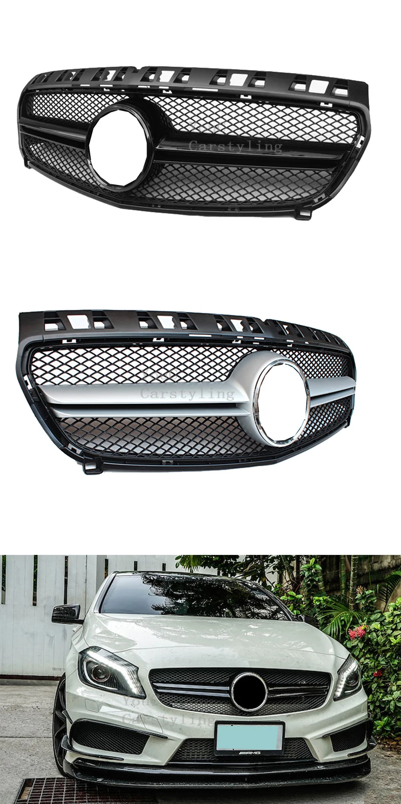 Front Grille GTR GT Grill Diamond AMG Style For Mercedes Benz A-Class W176 A180 A200 A260 A45 Car Styling Front Hood Mesh