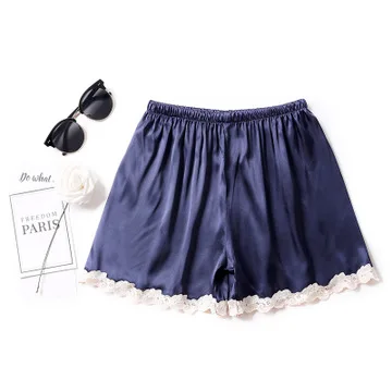 navy blue Daeyard Женские повседневные шорты с эластичной талией с вышивкой свободные шорты средней талии шелковые сексуальные шорты женские кружевные домашние пижамы - Цвет: navy blue