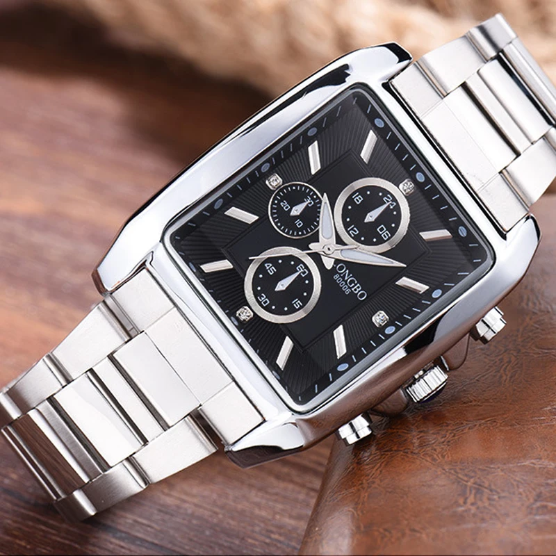 LONGBO Brand Korean Top Quality Man Waterproof luminous square quartz Wristwatches men's Full