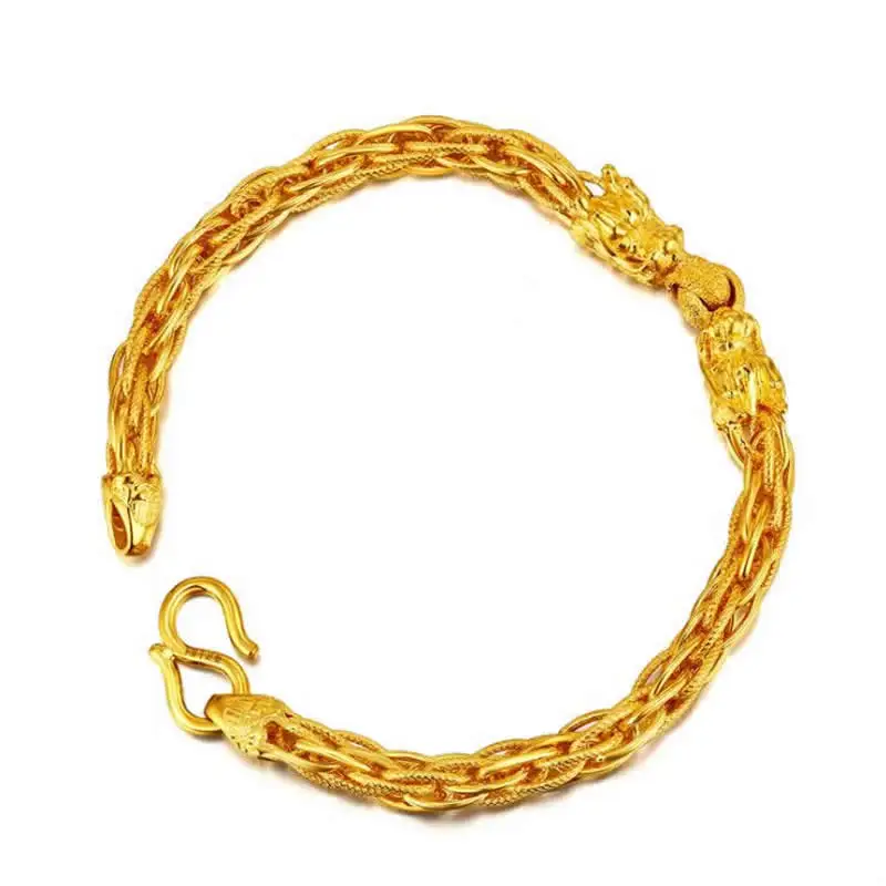 Authentic 999 Solid 24k Yellow Gold Bracelet/ Pure gold dragon Bracelet ...