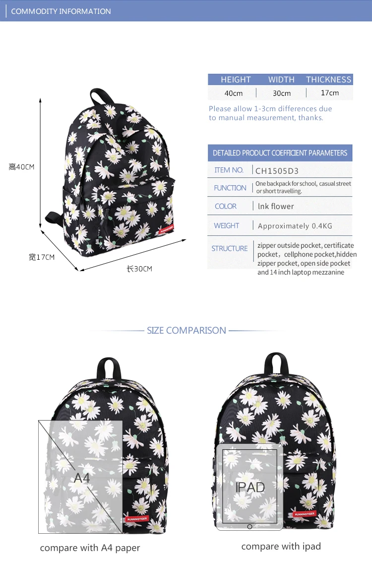 Bolsa de Escola Bolsas de Ombro para Esportes de Viagem ao ar Folhas Florais Quentes Impresso Mochila Feminina Grande Capacidade Meninas Colorido Duplo Livre 5 High Quality Esporte e Lazer