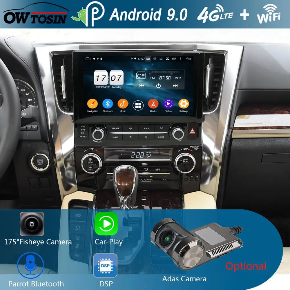Cheap 10.1" IPS Octa Core 4G RAM+64G ROM Android 9.0 Car DVD Radio GPS For Toyota Alphard 2015 2016 2017 DSP CarPlay Parrot BT Stereo 1
