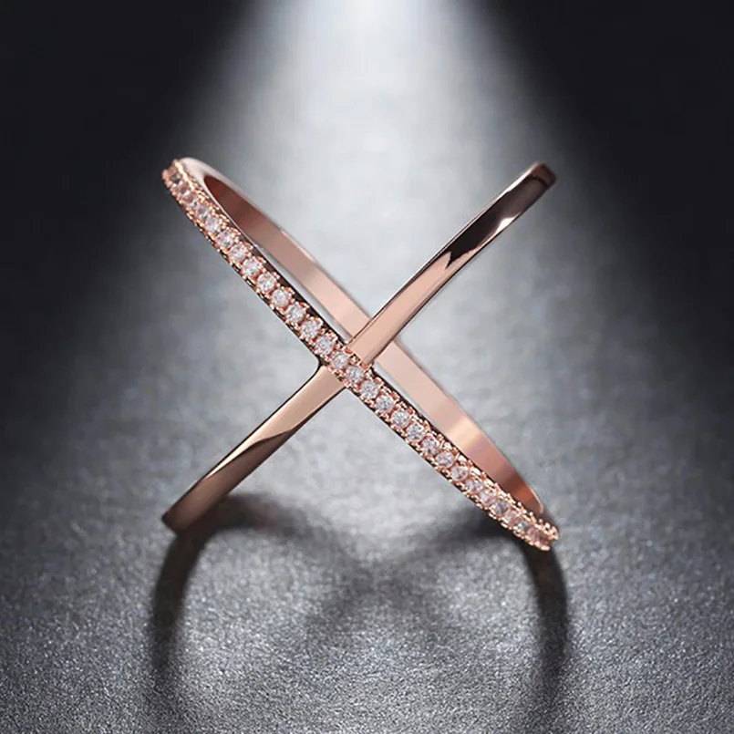 Hot Sale Personality Ring X-Shape Inlaid Zircon for Women Wedding Ring Engagement Crystal Party Jewelry Accessories SP0620