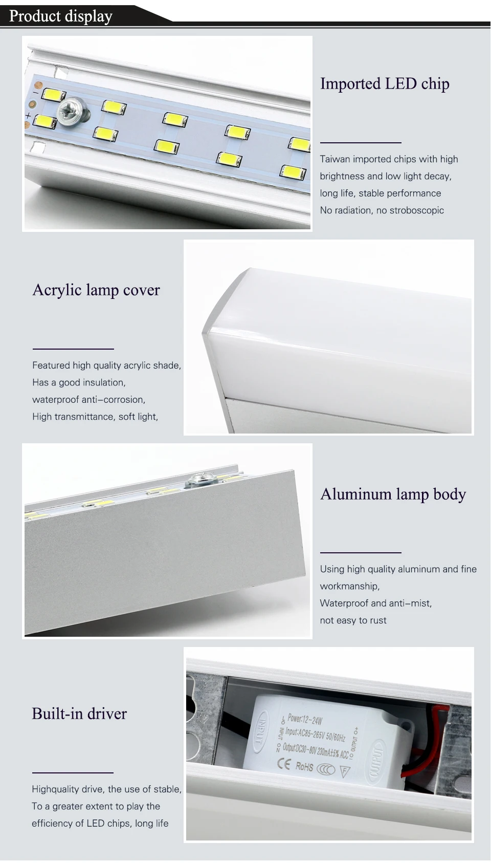 EnwYe Modern LED mirror light 12W 16W 22W waterproof wall lamp fixture AC220V 110V Acrylic wall mounted bathroom lighting 12