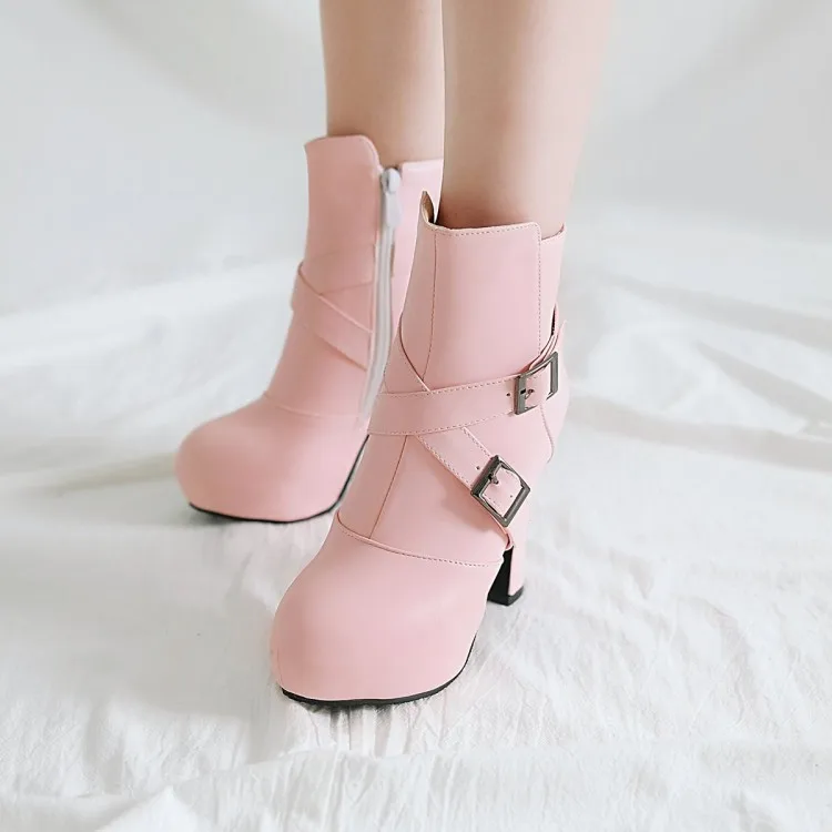 

Big Size 9 10 11 12 boots women shoes ankle boots for women ladies boots Side zipper with belt buckle