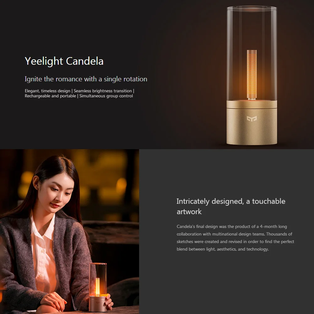 Настольная лампа для чтения Xiaomi Yeelight Mijia, настольная лампа для спальни, лупа, яркость, освещение YLFW01YL, умная свеча, светодиодный, USB лампа