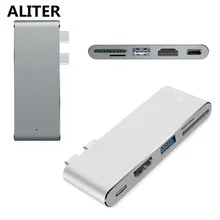 Aliter Thunderbolt 3 Тип C до 4 К HDMI USB 3.0 хаб SD Card Reader для MacBook Pro