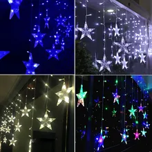 СВЕТОДИОДНЫЕ гирлянды звезда рождественские подвесные занавески огни Водонепроницаемая светящаяся гирлянда ЕС вилка Рождественские огни outidoor украшения