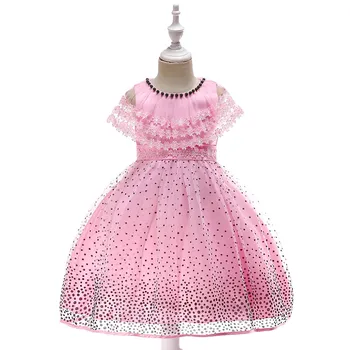 

Retail Tiered Classic Western Style Girls Costumes Party Dress With Decoration Cape Elegant Dot Girls Wedding Dress L5007