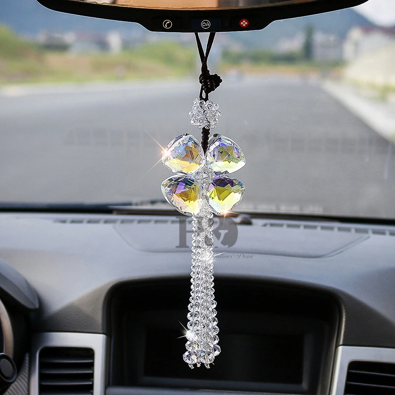 

H&D Auto Car Styling Four Leaf Grass Clover Lucky Blessing Pendant Rearview Mirror Hanging Decor Ornament Christmas Gift Present