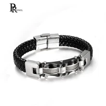 Мужской s браслет из нержавеющей стали плетеный из натуральной кожи Плетеный браслет кожаный шнур для мужчин