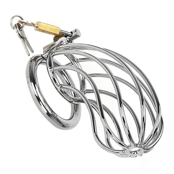 OLO Adult Games Stainless Steel Cock Cage Lockable Sex Toys for Men Penis Cock Ring Sleeve Lock Male Chastity Device 2