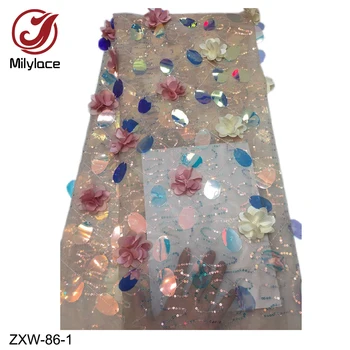 

Milylace hot selling african lace fabric charming sequins tulle lace fabric nigerian french net lace fabric for dress ZXW-86