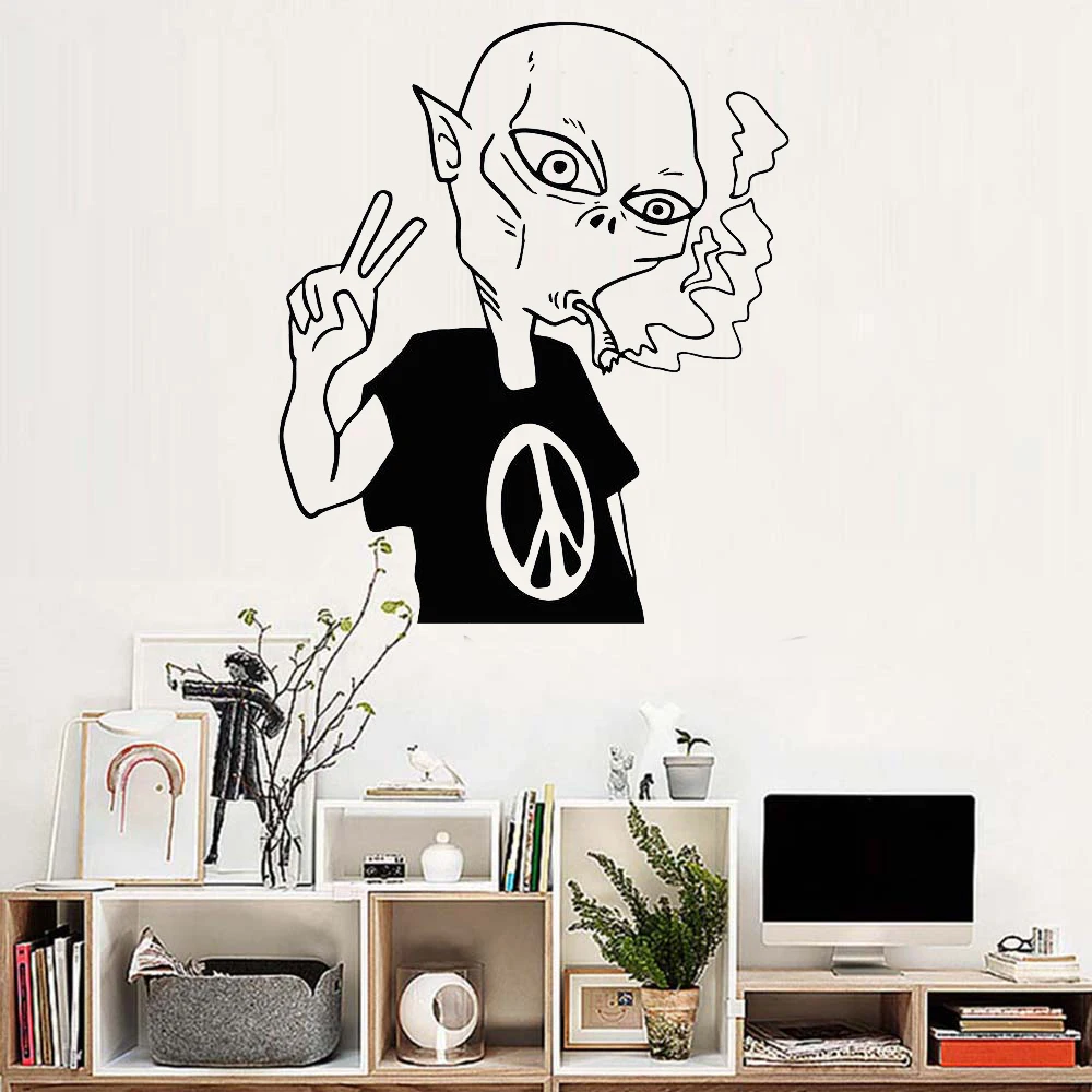 

Alien Peace Love Smoking Wall Stickers UFO E-co Friendly Vinyl Wallpaper High Quality Mural Decals Artistic Design poster SA883