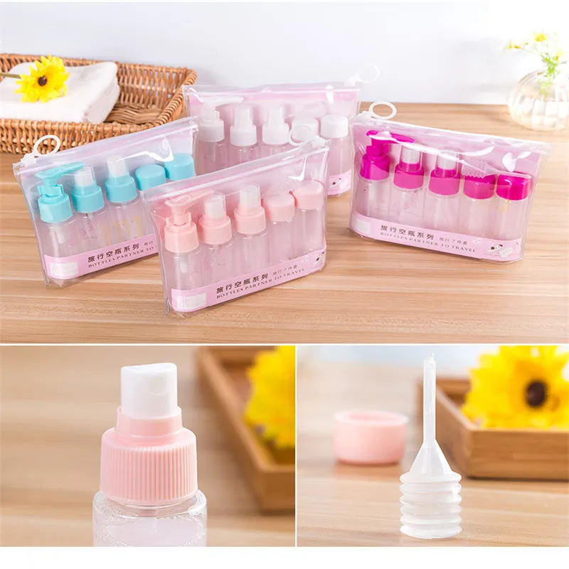 

7pcs / set Travel Mini Makeup Cosmetic Face Cream Pot Bottles Plastic Transparent Empty Eyeshadow Make Up Container Bottle Set