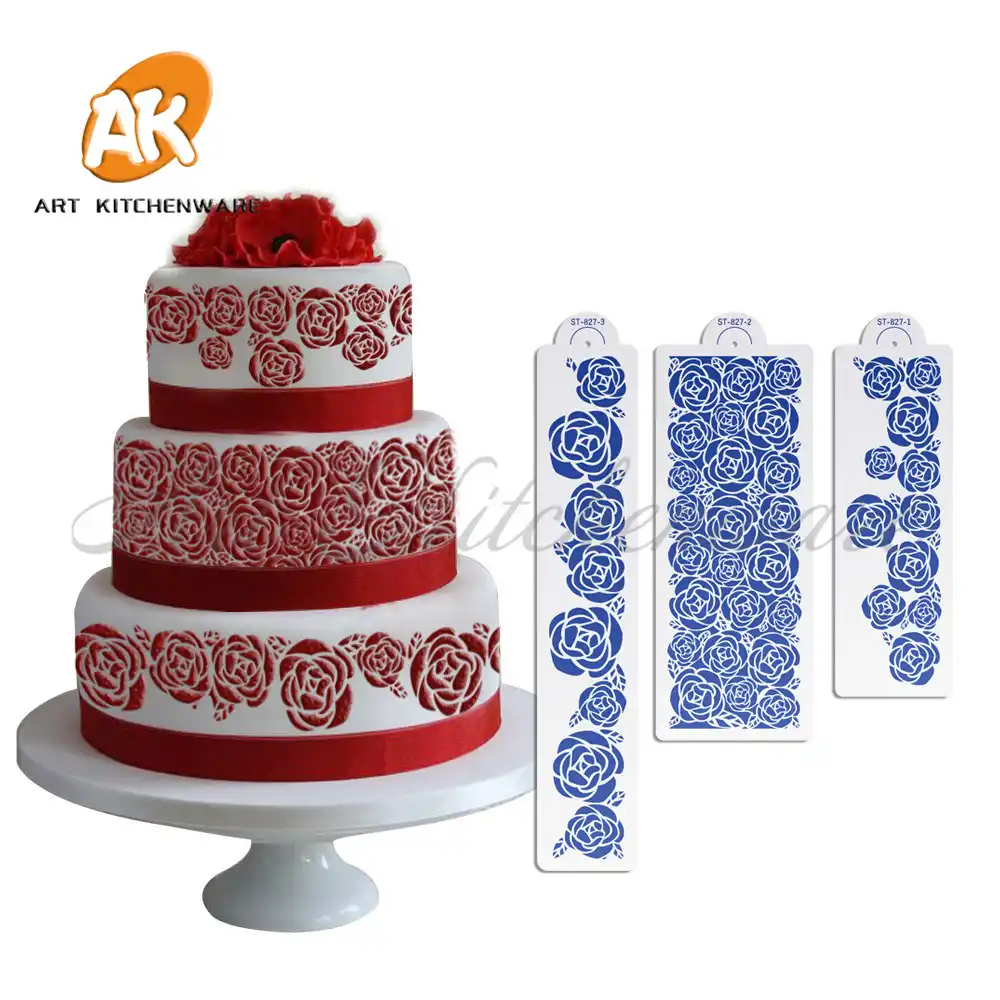 3pcs Rose Cake Stencil For Wedding Cake Decorating Supplies Tools