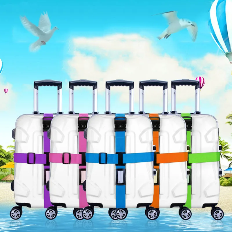 Luggage Strap Cross Belt Packing Adjustable Travel Suitcase Nylon 3 Digits Password Lock Buckle Strap Baggage Belts LXX9