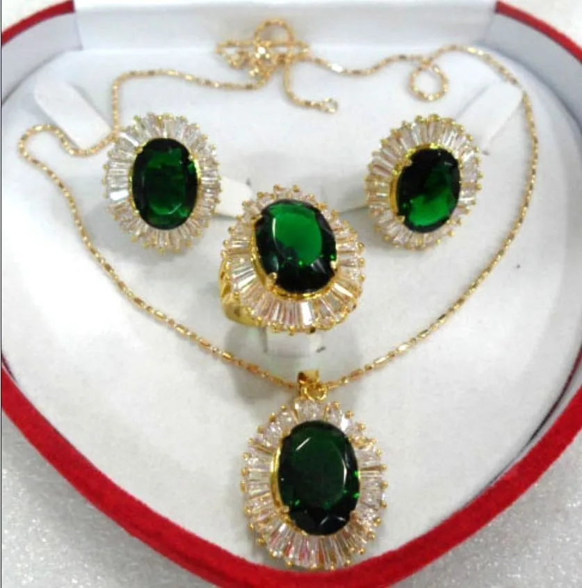 

Hot sell Noble- hot sell new - fine 10*14mm green zircon earring pendant ring #7,8,9